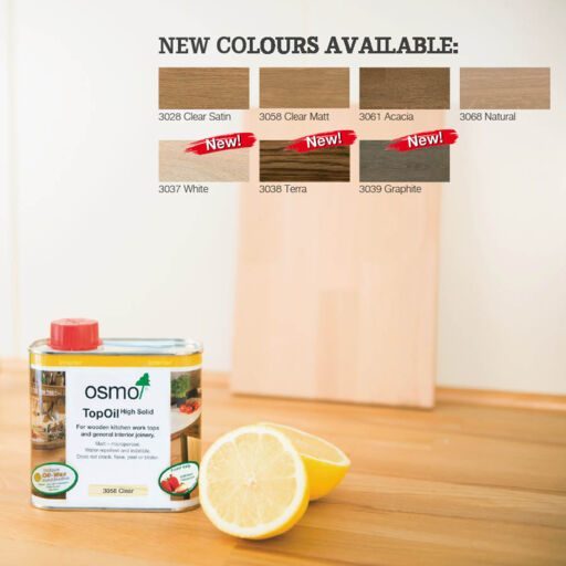 Osmo Top Oil, Wooden Worktop Oil, Terra Satin Finish, 0.5L Image 2