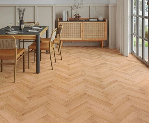 Myrelith Engineered Oak Flooring, Herringbone, Natural, Brushed, Rustic, UV Oiled, 90x15x400mm